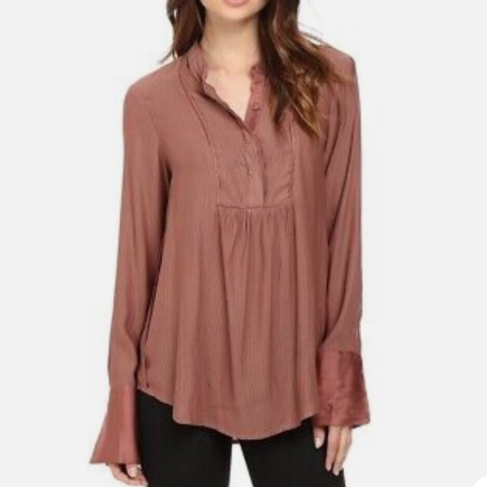 Free People Pebble Crepe Bird Stripe Pullover Size M
